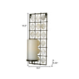 15" Brown and White Iron Geometric Wall Sconce Candle Holder With Candle - Homeroots - Flyclothing LLC