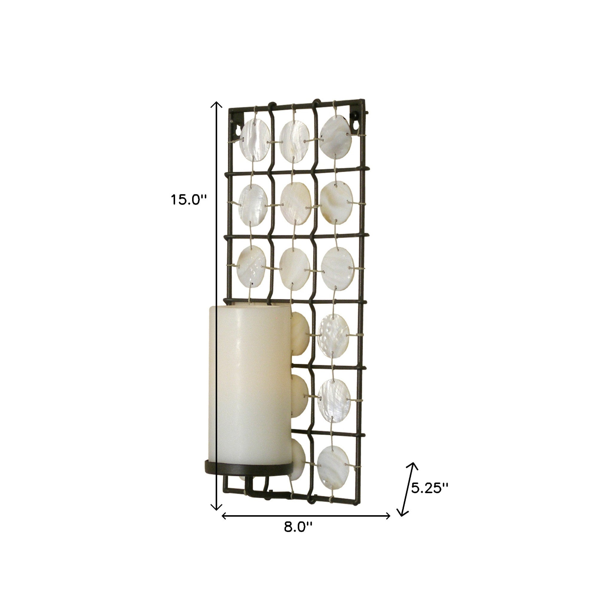 15" Brown and White Iron Geometric Wall Sconce Candle Holder With Candle - Homeroots - Flyclothing LLC