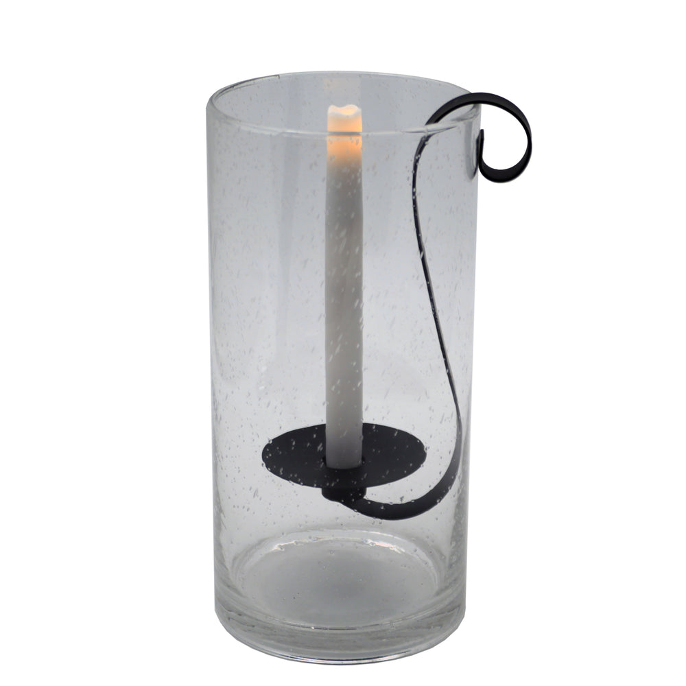 12" Light Gray Seeded Glass Centerpiece Taper Candle Holder With Candle - Homeroots