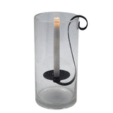 12" Light Gray Seeded Glass Centerpiece Taper Candle Holder With Candle - Homeroots