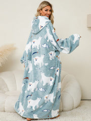 Fuzzy Pocketed Long Sleeve Hooded Lounge Dress - Trendsi
