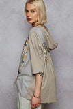 POL Lace-Up Hooded T-Shirt with Paisley Panel Detail - Trendsi