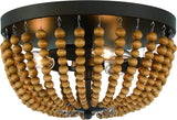 Brown And Black Wood Bead Three Light Flush Mount Ceiling Light - HomeRoots - Flyclothing LLC