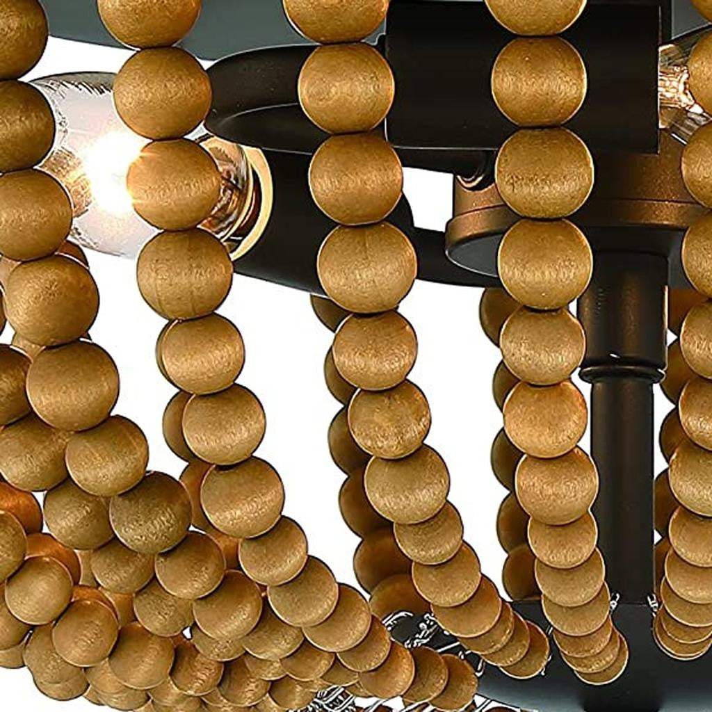 Brown And Black Wood Bead Three Light Flush Mount Ceiling Light - HomeRoots - Flyclothing LLC