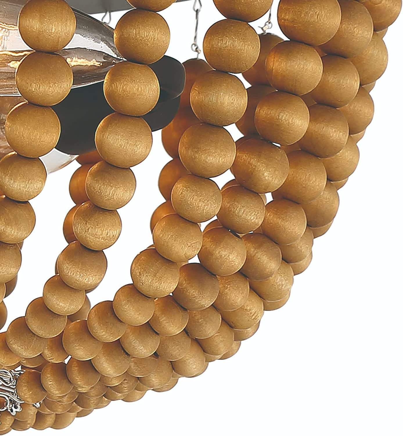 Brown And Black Wood Bead Three Light Flush Mount Ceiling Light - HomeRoots - Flyclothing LLC