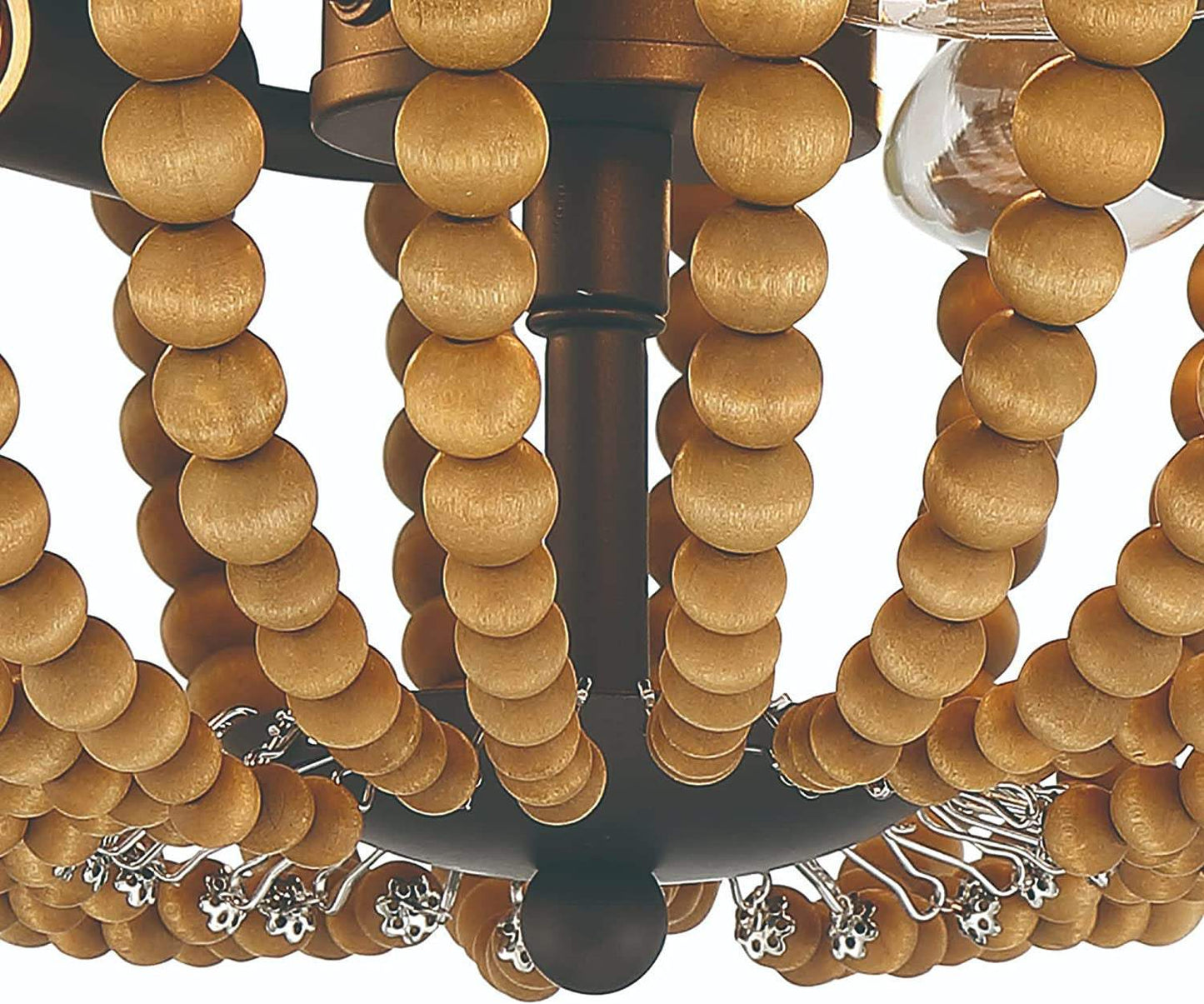 Brown And Black Wood Bead Three Light Flush Mount Ceiling Light - HomeRoots - Flyclothing LLC