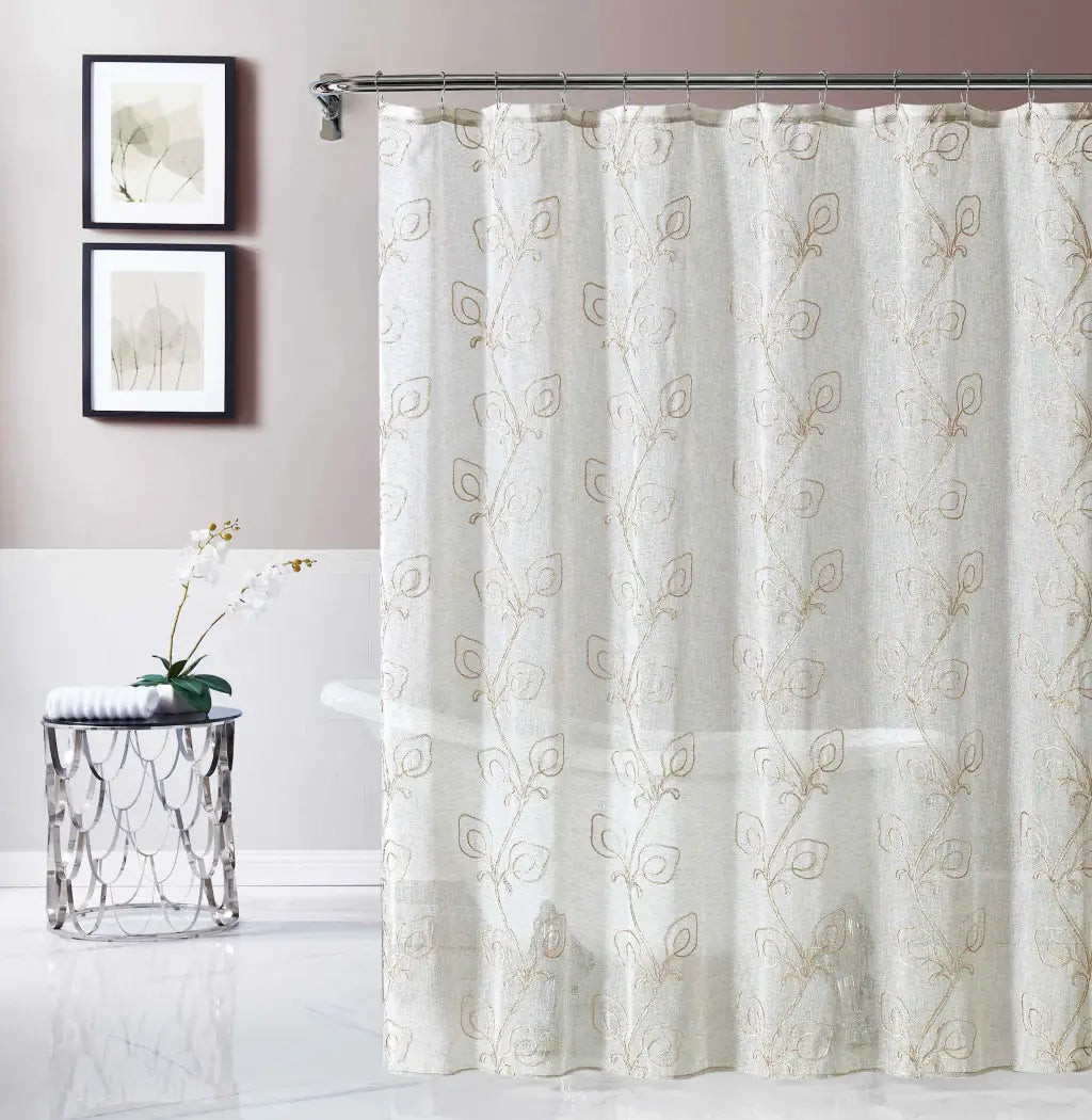 72" Ivory And Beige Embroidered Floral Shower Curtain - Homeroots - Flyclothing LLC