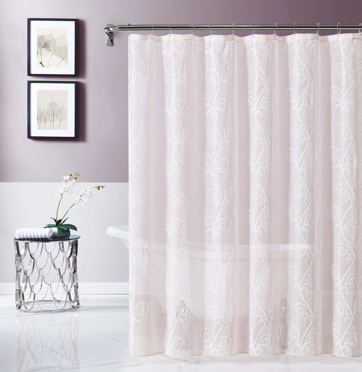 72" Blush And Ivory Embroidered Floral Shower Curtain - Homeroots - Flyclothing LLC