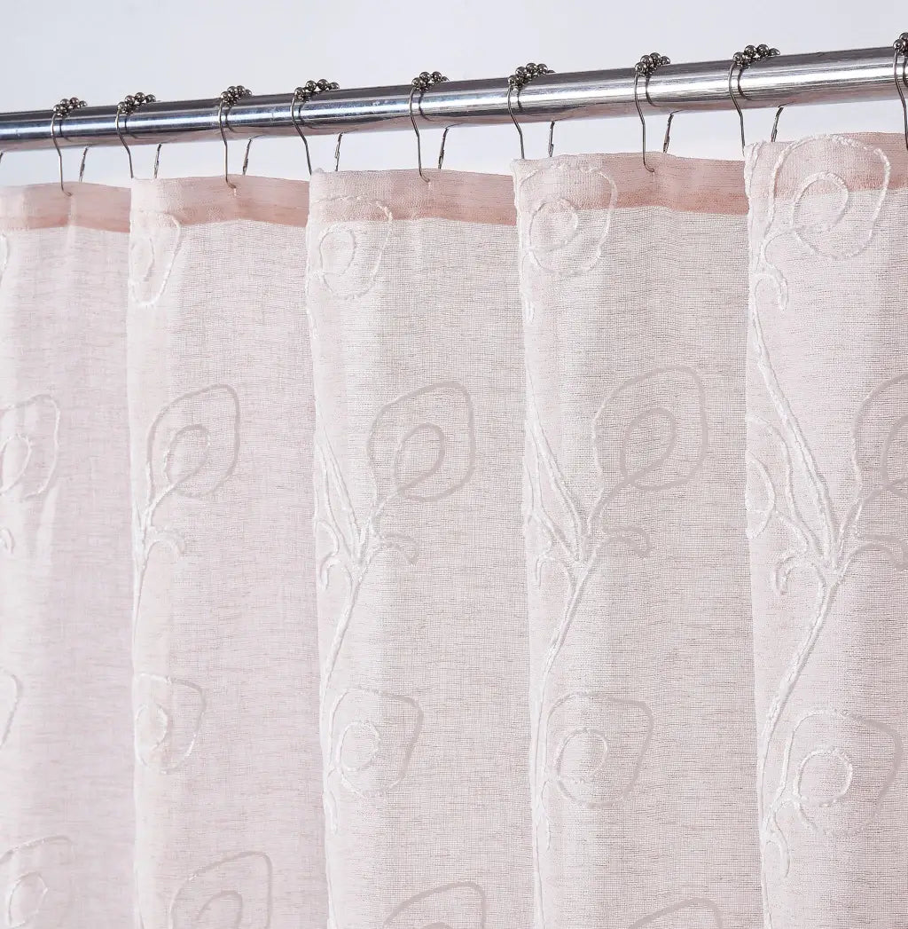 72" Blush And Ivory Embroidered Floral Shower Curtain - Homeroots - Flyclothing LLC