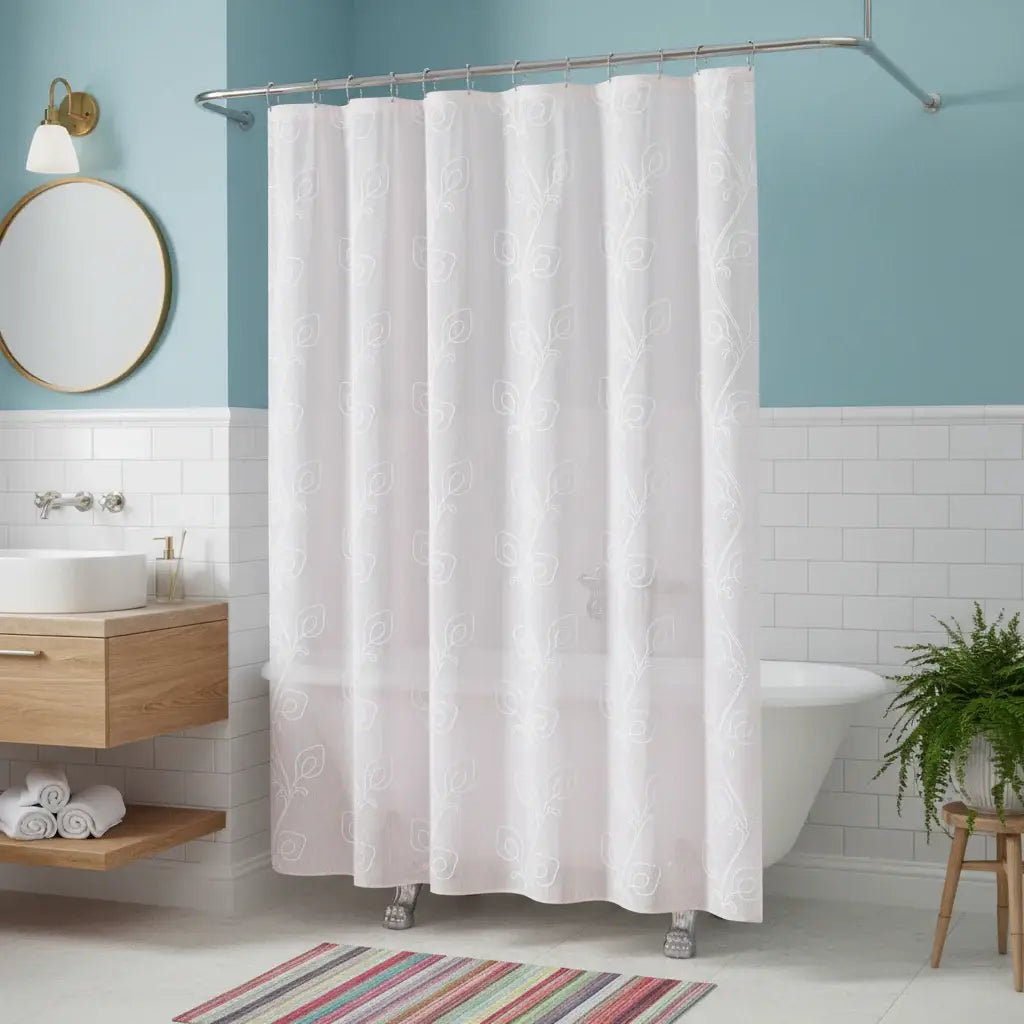 72" Blush And Ivory Embroidered Floral Shower Curtain - Homeroots - Flyclothing LLC