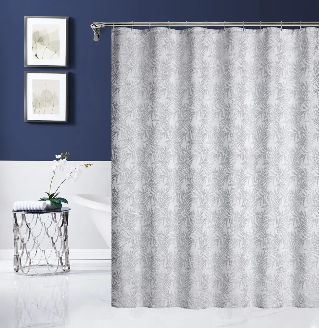 72" Off White And Silver Embroidered Floral Shower Curtain - Homeroots - Flyclothing LLC