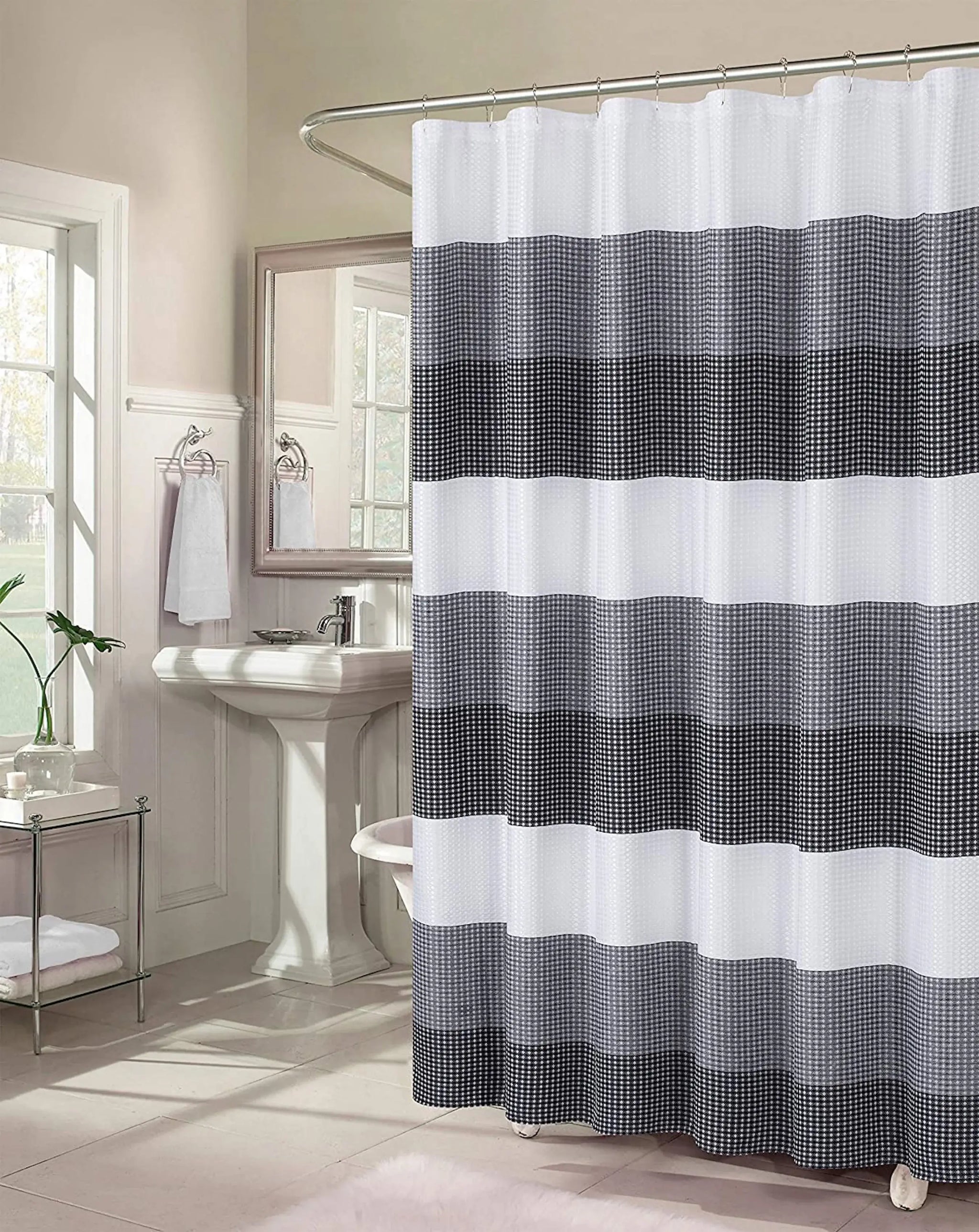 72" White And Black Striped Shower Curtain - Homeroots - Flyclothing LLC