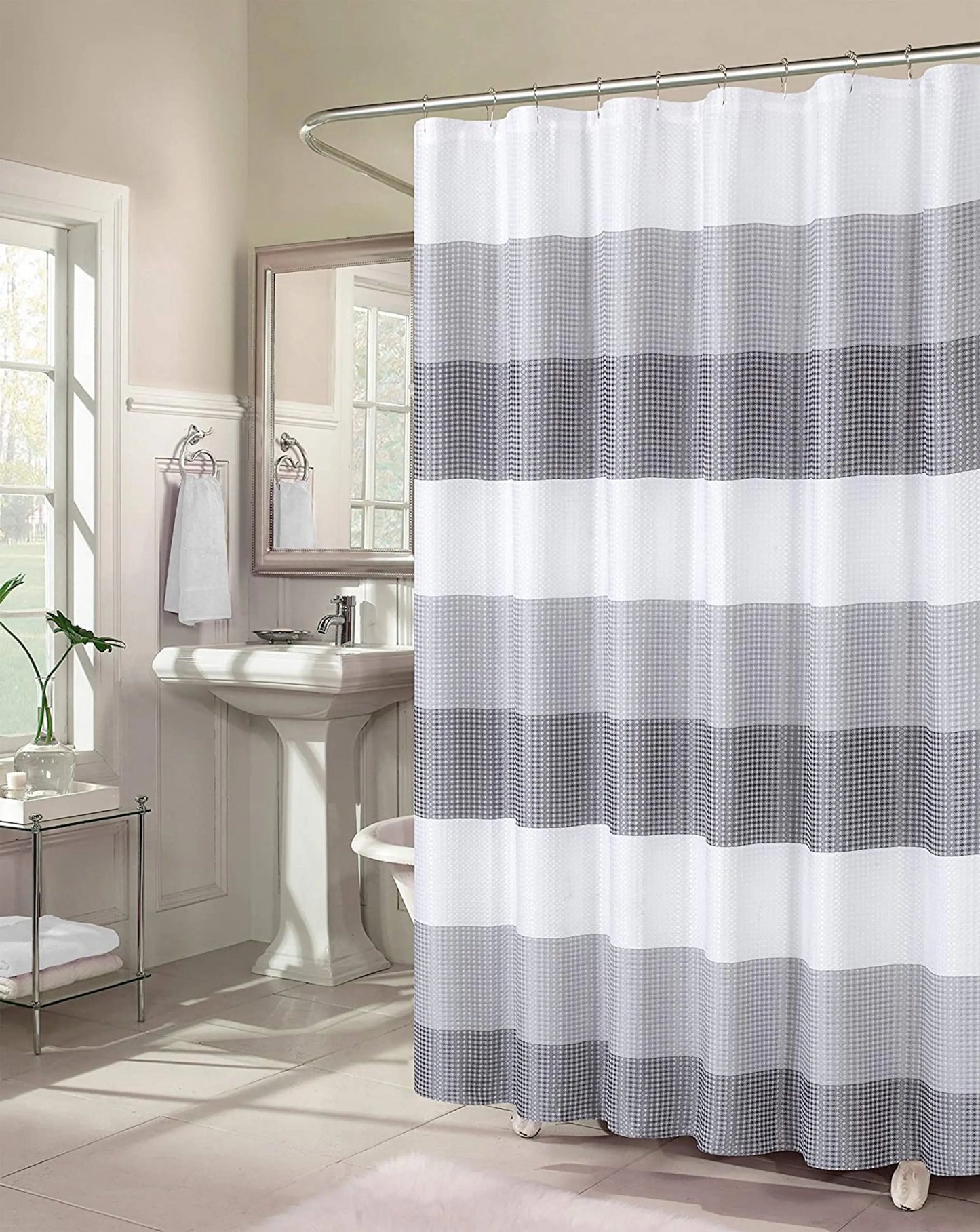 72" White And Gray Striped Shower Curtain - Homeroots - Flyclothing LLC