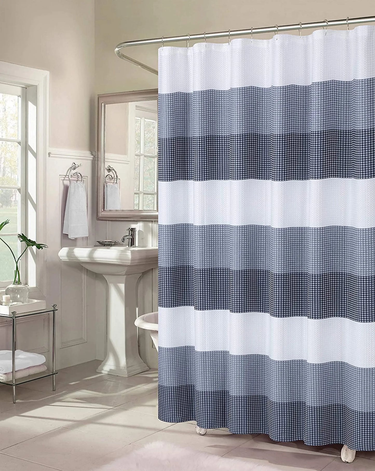 72" White And Blue Striped Shower Curtain - Homeroots - Flyclothing LLC