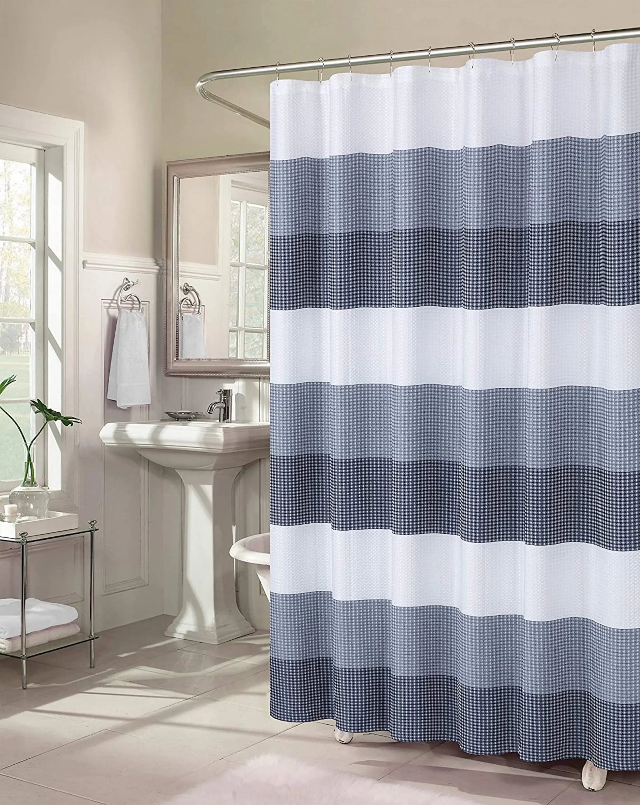 72" White And Blue Striped Shower Curtain - Homeroots - Flyclothing LLC