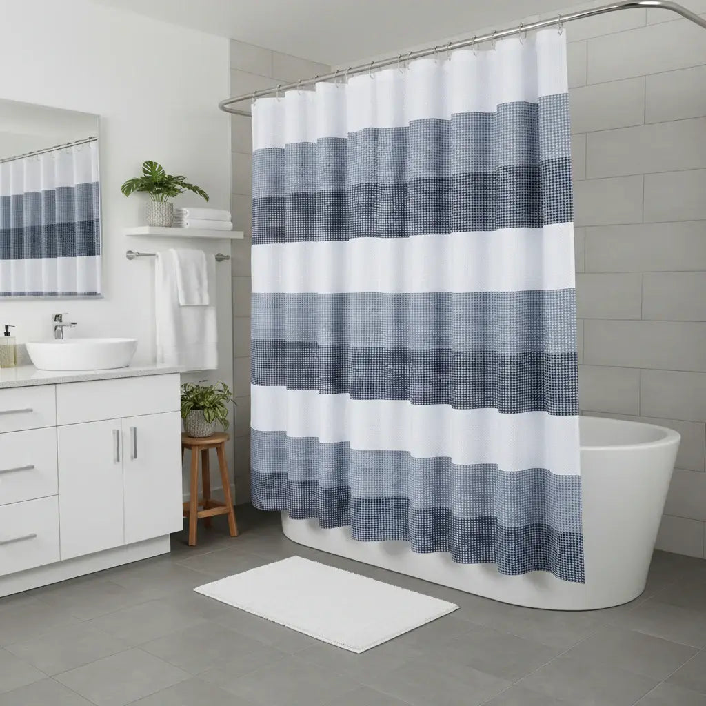 72" White And Blue Striped Shower Curtain - Homeroots - Flyclothing LLC