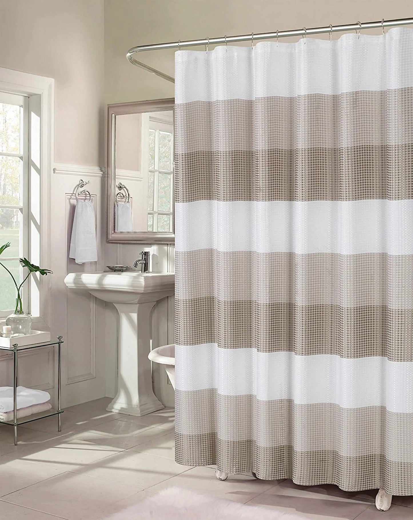 72" White And Taupe Striped Shower Curtain - Homeroots - Flyclothing LLC
