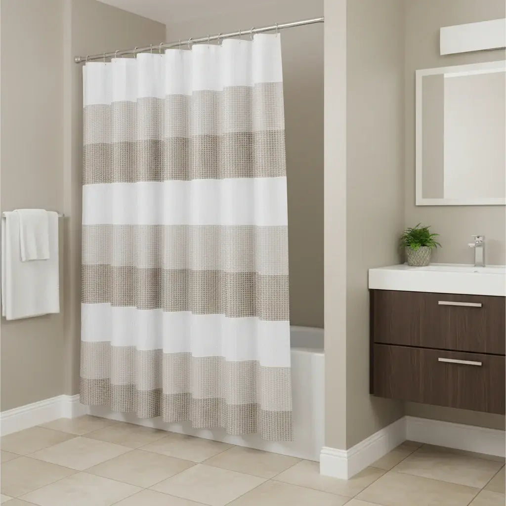 72" White And Taupe Striped Shower Curtain - Homeroots - Flyclothing LLC