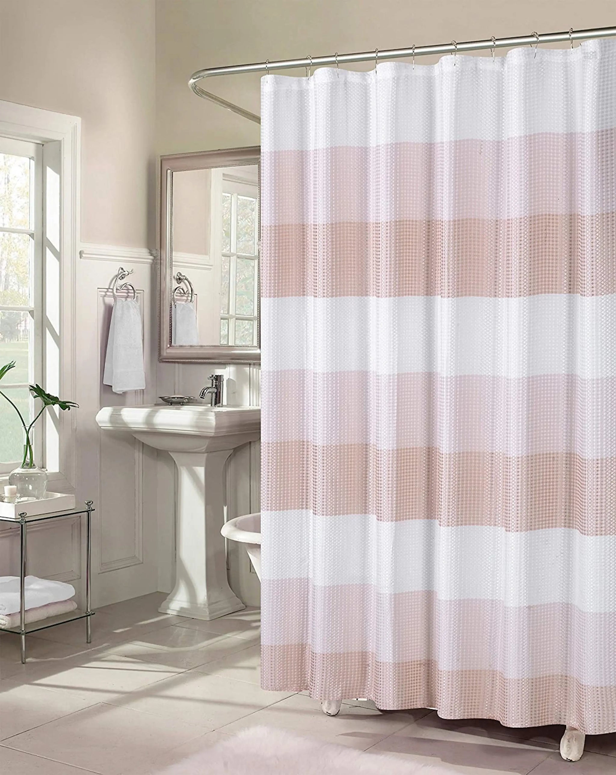 72" White And Pink Striped Shower Curtain - Homeroots - Flyclothing LLC