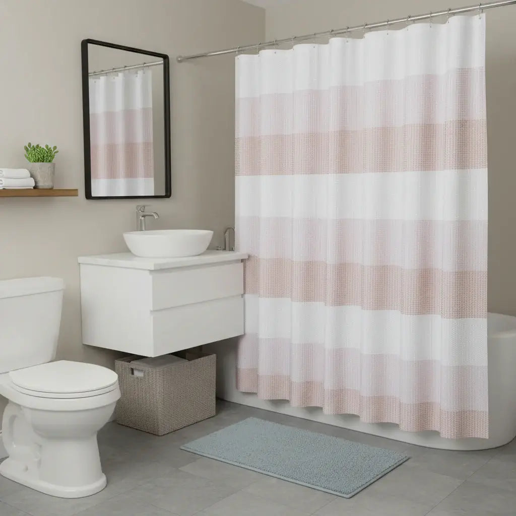 72" White And Pink Striped Shower Curtain - Homeroots - Flyclothing LLC