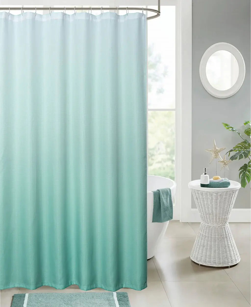 72" White And Sea Green Ombre Shower Curtain - Homeroots - Flyclothing LLC