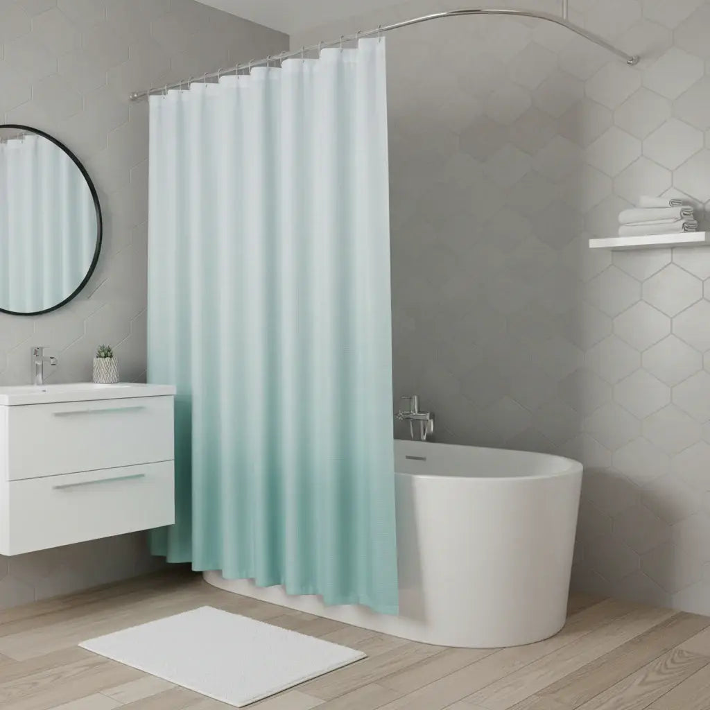 72" White And Sea Green Ombre Shower Curtain - Homeroots - Flyclothing LLC