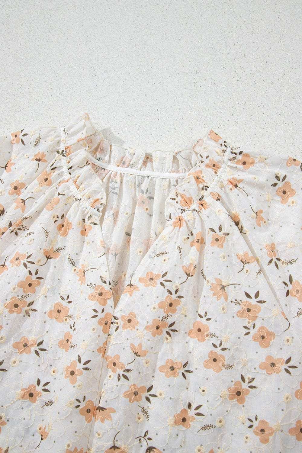 Frill Printed Notched Short Sleeve Blouse - Trendsi - Flyclothing LLC