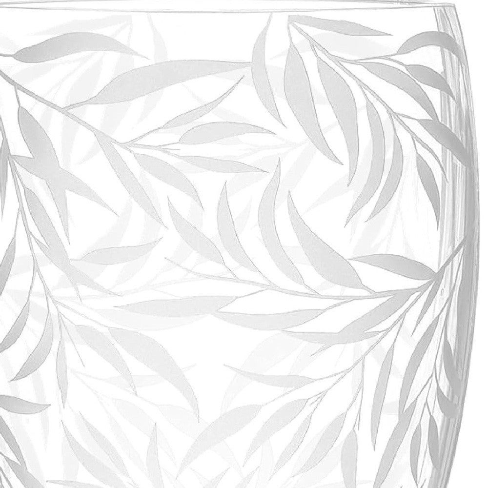 12" Clear and Frosted Leaf Pattern Oval Crystal Table Vase - Homeroots