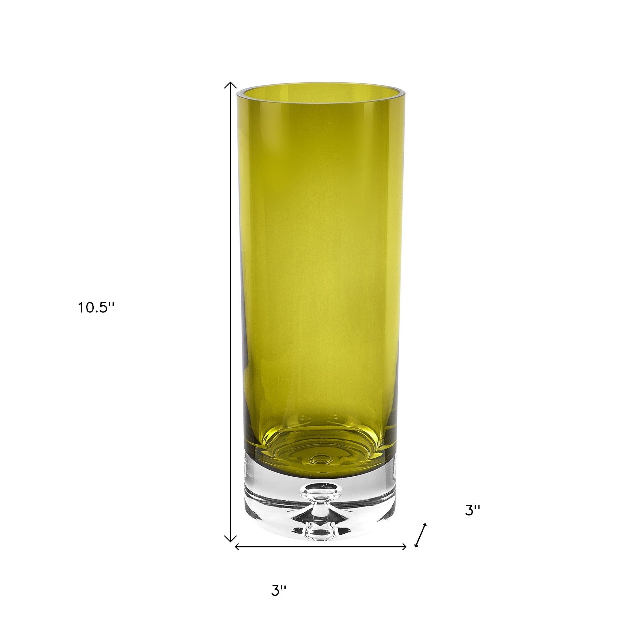 11" Green Crystal Glass Cylinder Table Vase - Homeroots - Flyclothing LLC