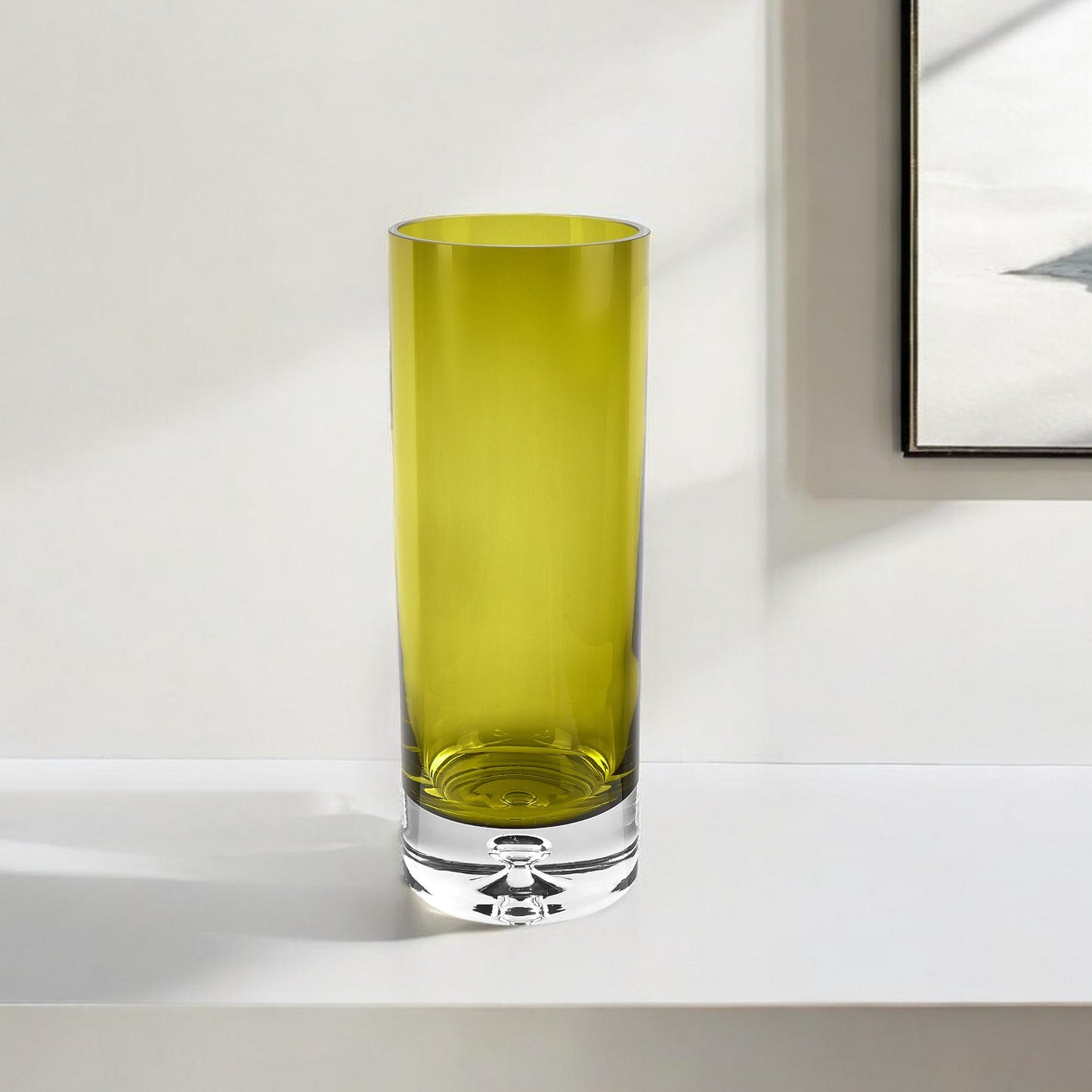 11" Green Crystal Glass Cylinder Table Vase - Homeroots - Flyclothing LLC