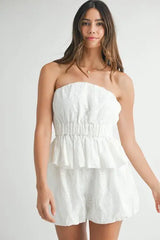 MABLE Floral Eyelet Lace Tube Top and Short Set - Trendsi - Flyclothing LLC