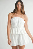 MABLE Floral Eyelet Lace Tube Top and Short Set - Trendsi