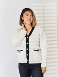 Contrast Trim Button Up Cardigan - Trendsi