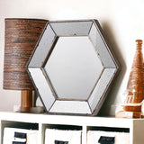 18" Hexagon Wall Mounted Vintage Style Glass Frame Accent Mirror - Homeroots