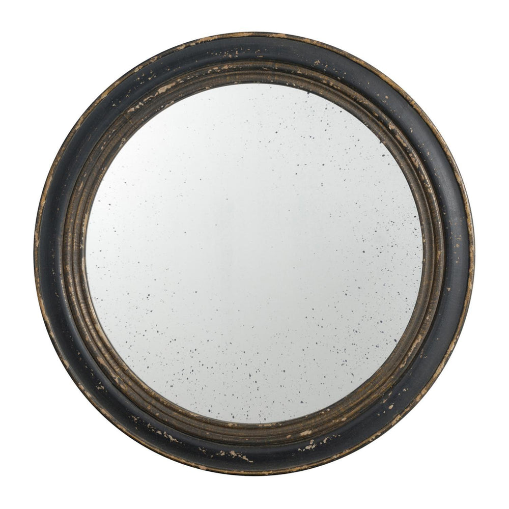 24" Dark Brown Distressed Wood Round Framed Accent Mirror - Homeroots - Flyclothing LLC