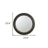 24" Dark Brown Distressed Wood Round Framed Accent Mirror - Homeroots - Flyclothing LLC