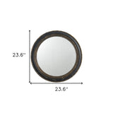 24" Dark Brown Distressed Wood Round Framed Accent Mirror - Homeroots - Flyclothing LLC