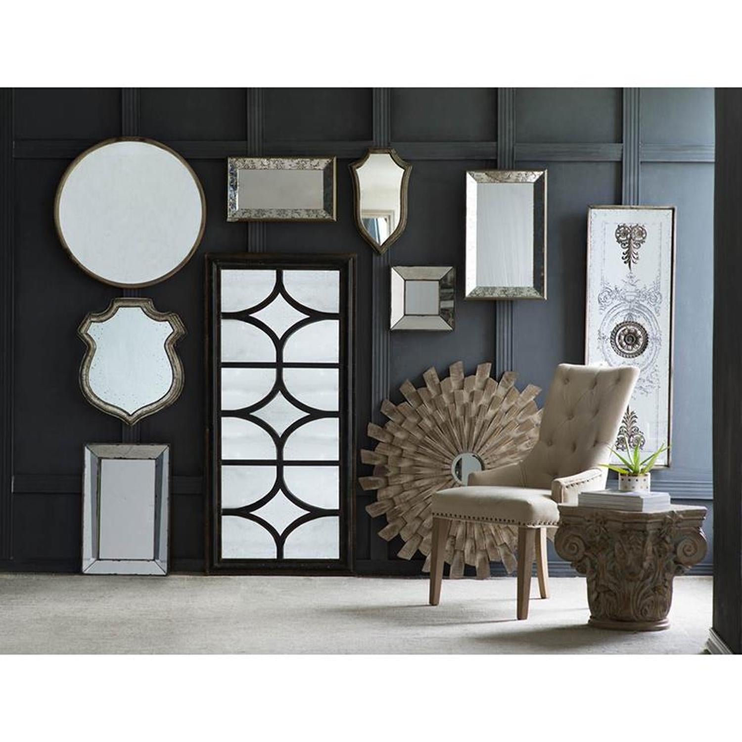 24" Distressed Metallic Crest Shape Wall Mounted Accent Mirror Framed - Homeroots - Flyclothing LLC