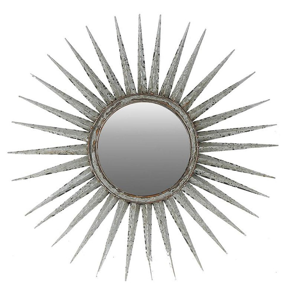 30" Antiqued Silver Gray Sunburst Wall Mounted Accent Mirror - Homeroots - Flyclothing LLC