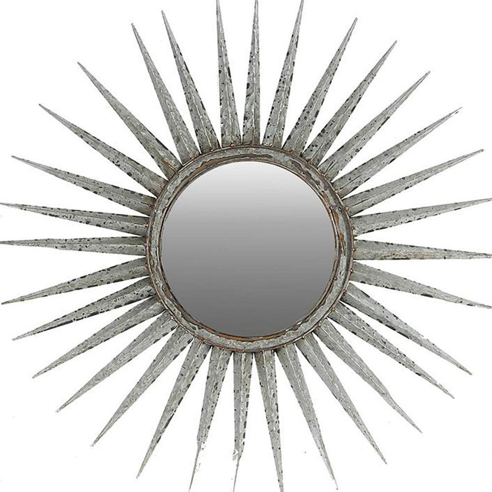 30" Antiqued Silver Gray Sunburst Wall Mounted Accent Mirror - Homeroots - Flyclothing LLC