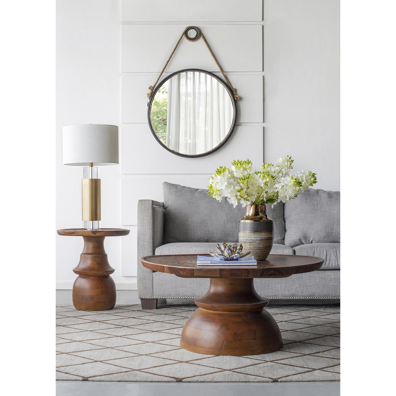 30" Black Fame Round Wall Hanging Accent Mirror with Rope - Homeroots - Flyclothing LLC