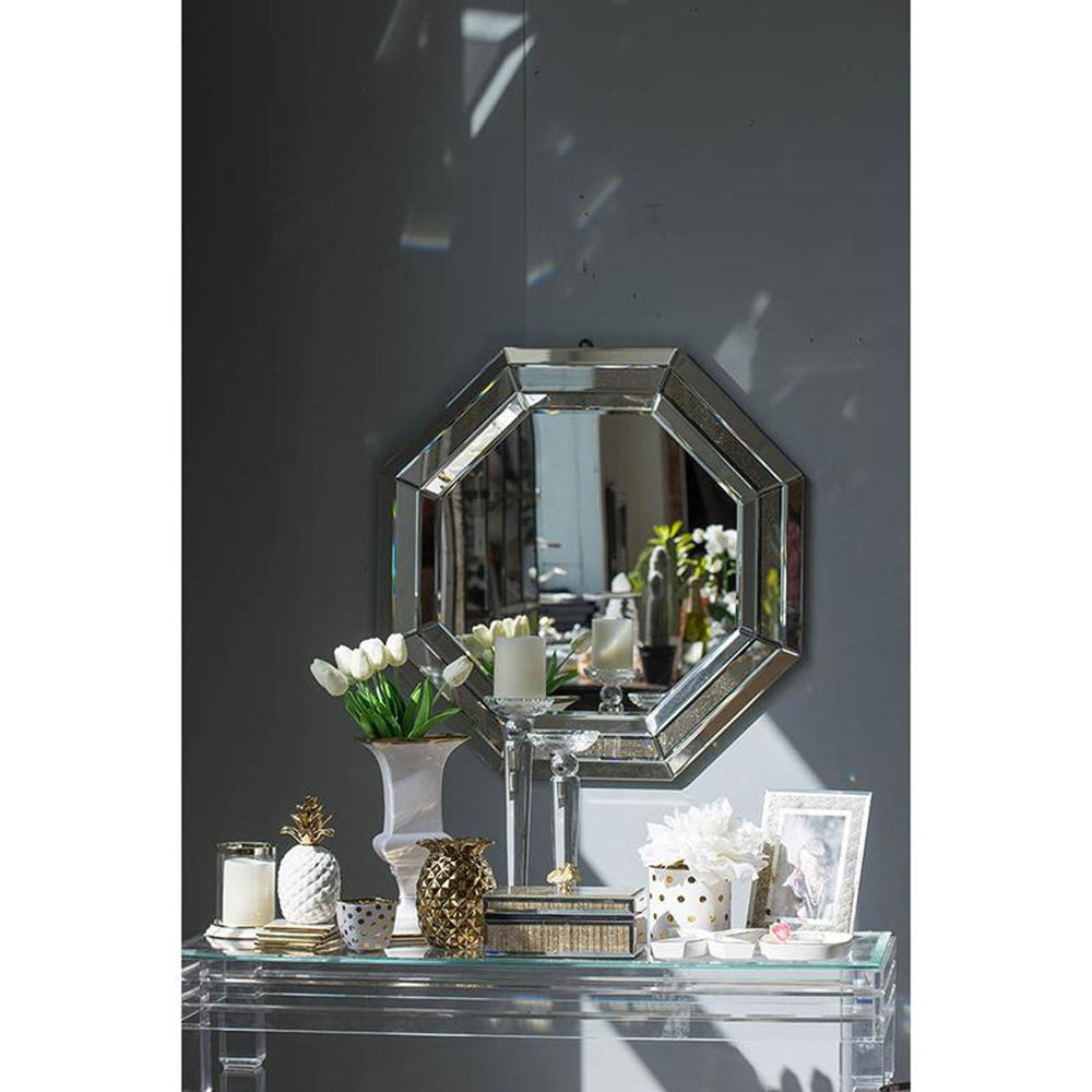 28" Silver Octagon Glass Framed Accent Mirror - Homeroots - Flyclothing LLC
