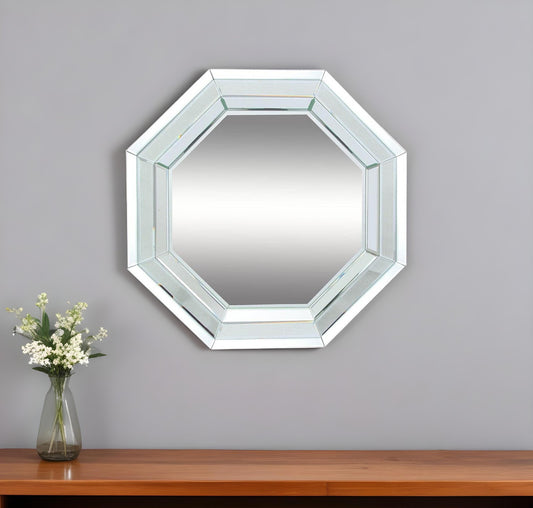28" Silver Octagon Glass Framed Accent Mirror