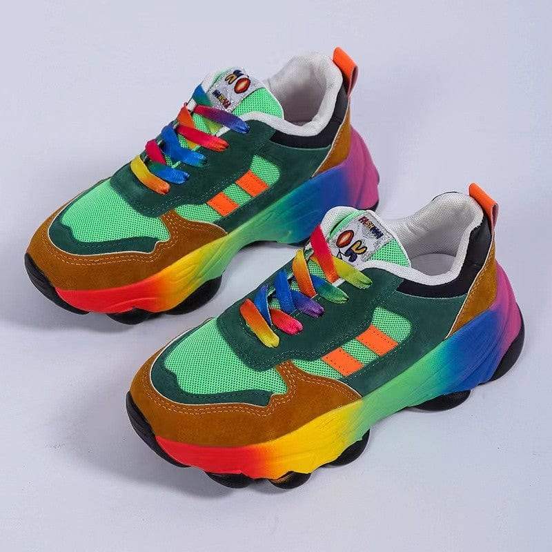 Lace-Up Mesh Round Toe Platform Sneakers - Trendsi - Flyclothing LLC