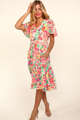 Haptics Tiered Floral Midi Dress with Pockets - Trendsi