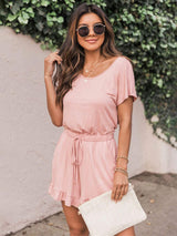 Ruffled Boat Neck Short Sleeve Romper - Trendsi - Flyclothing LLC