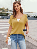 Notched Short Sleeve Knit Top - Trendsi - Flyclothing LLC