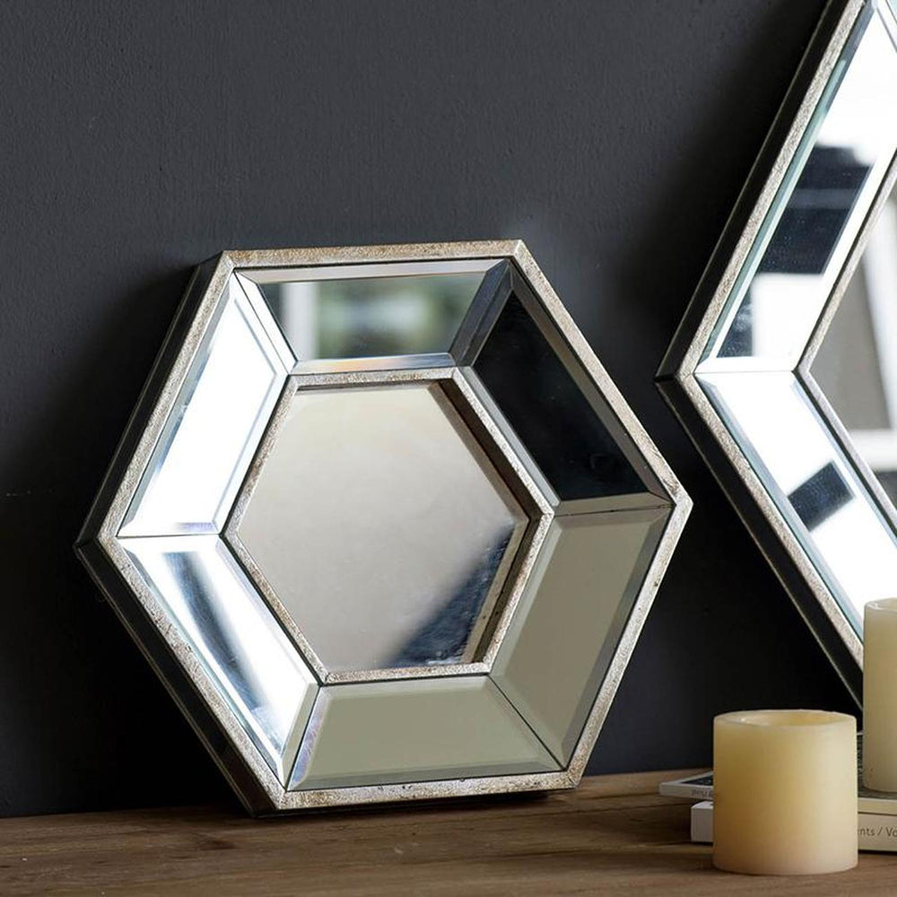 12" Silver Hexagon Wall Mounted Accent Mirror - Homeroots - Flyclothing LLC