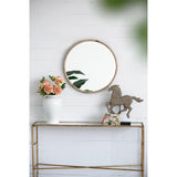 28" Natural Rustic Brown Wood Frame Round Wall Mounted Accent Mirror - Homeroots