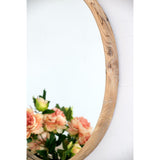 28" Natural Rustic Brown Wood Frame Round Wall Mounted Accent Mirror - Homeroots